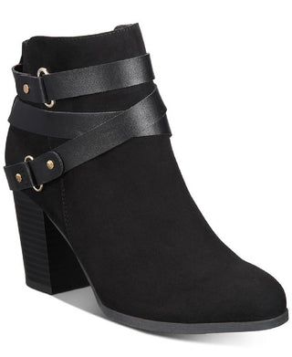 Material Girl Botas de cano curto femininas Melany de camurça sintética, pretas, tamanho 9,5 M