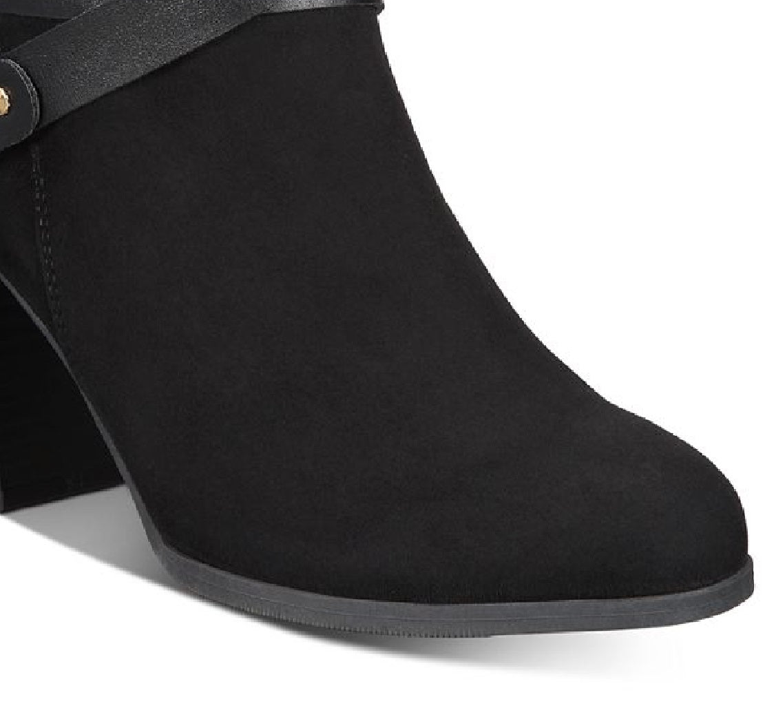 Material Girl Botas de cano curto femininas Melany de camurça sintética, pretas, tamanho 9,5 M