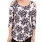 JM Collection Blusa feminina com manga 3/4 e ombro vazado, rosa, tamanho pequeno