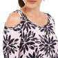JM Collection Blusa feminina com manga 3/4 e ombro vazado, rosa, tamanho pequeno