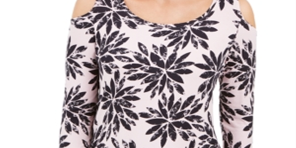 JM Collection Blusa feminina com manga 3/4 e ombro vazado, rosa, tamanho pequeno