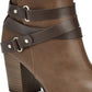 Botas de cano curto femininas Material Girl Melany com tiras sólidas, marrom, tamanho 7 M