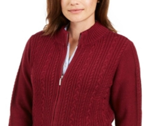 Karen Scott Suéter Feminino de Tricô com Zíper Frontal Vermelho Tamanho Pequeno