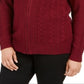 Karen Scott Suéter Feminino de Tricô com Zíper Frontal Vermelho Tamanho Pequeno