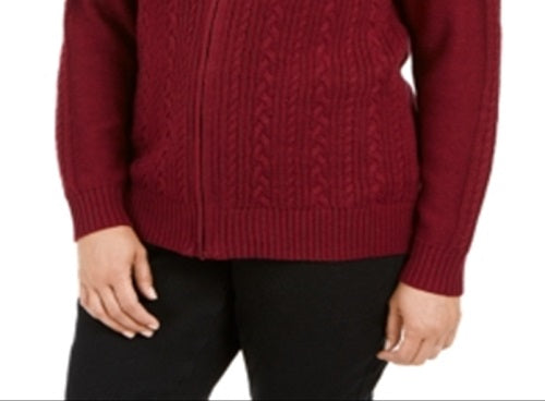 Karen Scott Suéter Feminino de Tricô com Zíper Frontal Vermelho Tamanho Pequeno