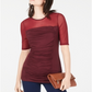 Top feminino com babados e ilusão INC International Concepts, vermelho, tamanho X-Large