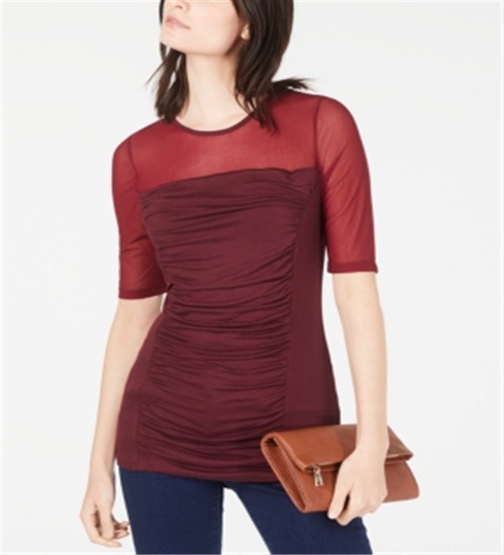 Top feminino com babados e ilusão INC International Concepts, vermelho, tamanho X-Large