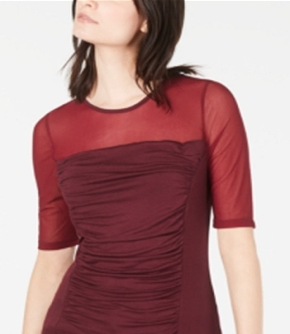 Top feminino com babados e ilusão INC International Concepts, vermelho, tamanho X-Large
