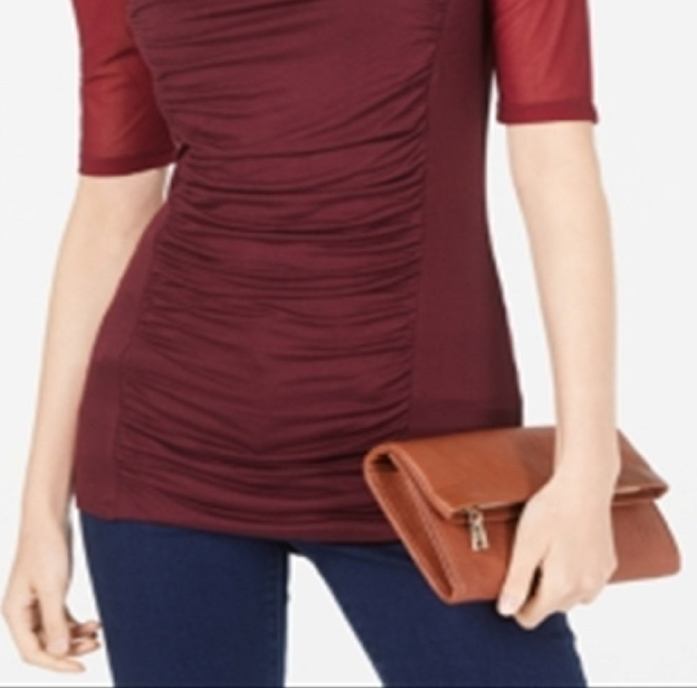 Top feminino com babados e ilusão INC International Concepts, vermelho, tamanho X-Large