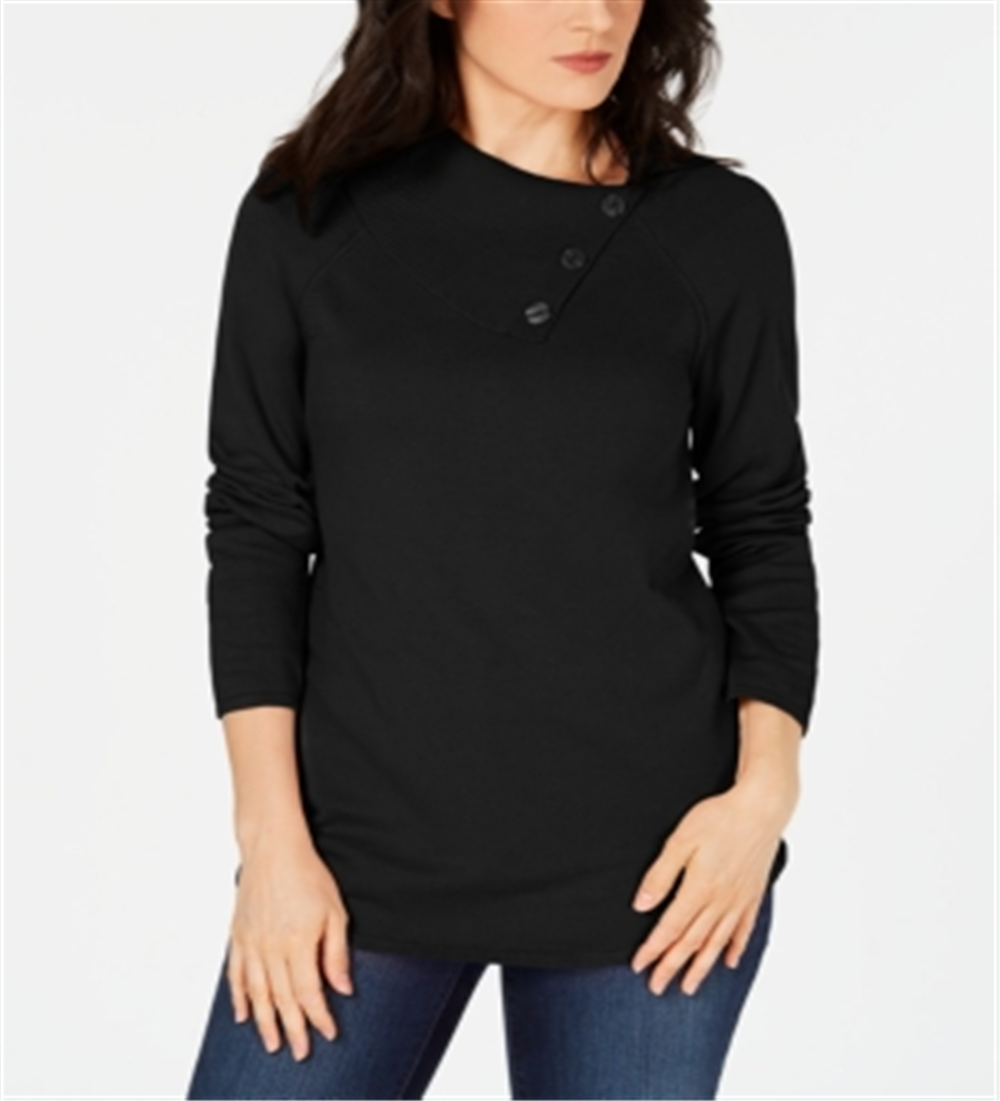 Karen Scott Suéter Feminino de Algodão com Gola Envelope Preto Tamanho P
