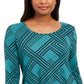 JM Collection Blusa feminina estampada com manga 3/4 verde tamanho pequeno P