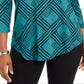 JM Collection Blusa feminina estampada com manga 3/4 verde tamanho pequeno P
