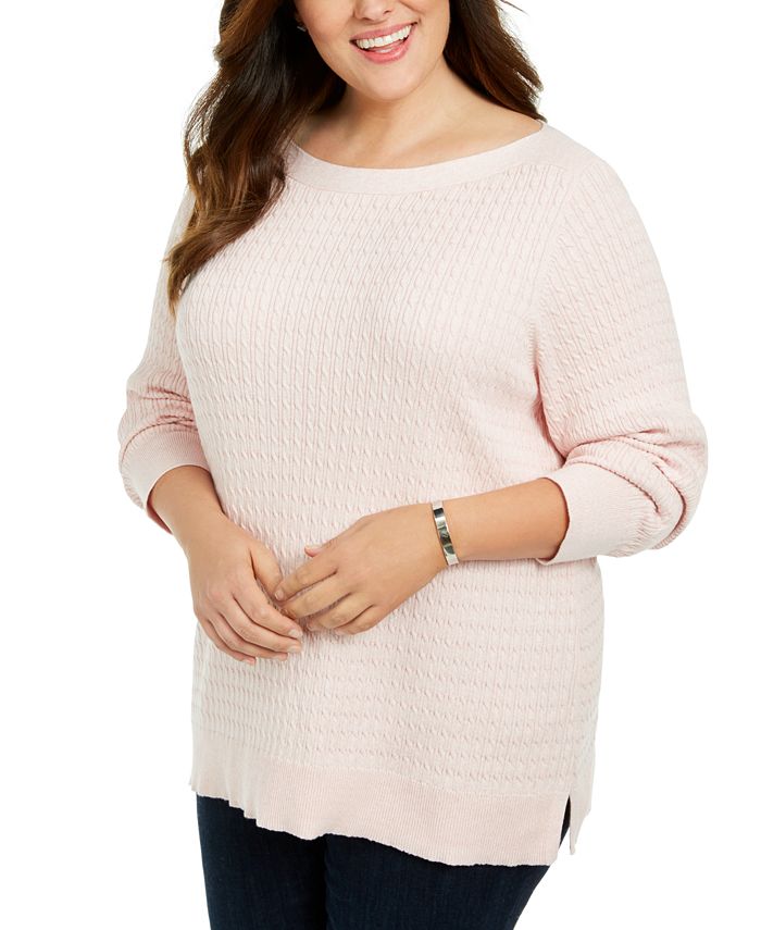 Karen Scott Suéter Feminino Plus Cotton Gola Canoa Rosa Tamanho 2X