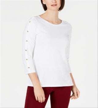 Charter Club Women's Supima Cotton Embellished Top White Size Small
