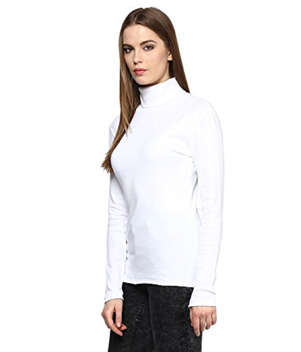 Karen Scott Blusa de gola alta feminina de algodão, branca, tamanho X-S