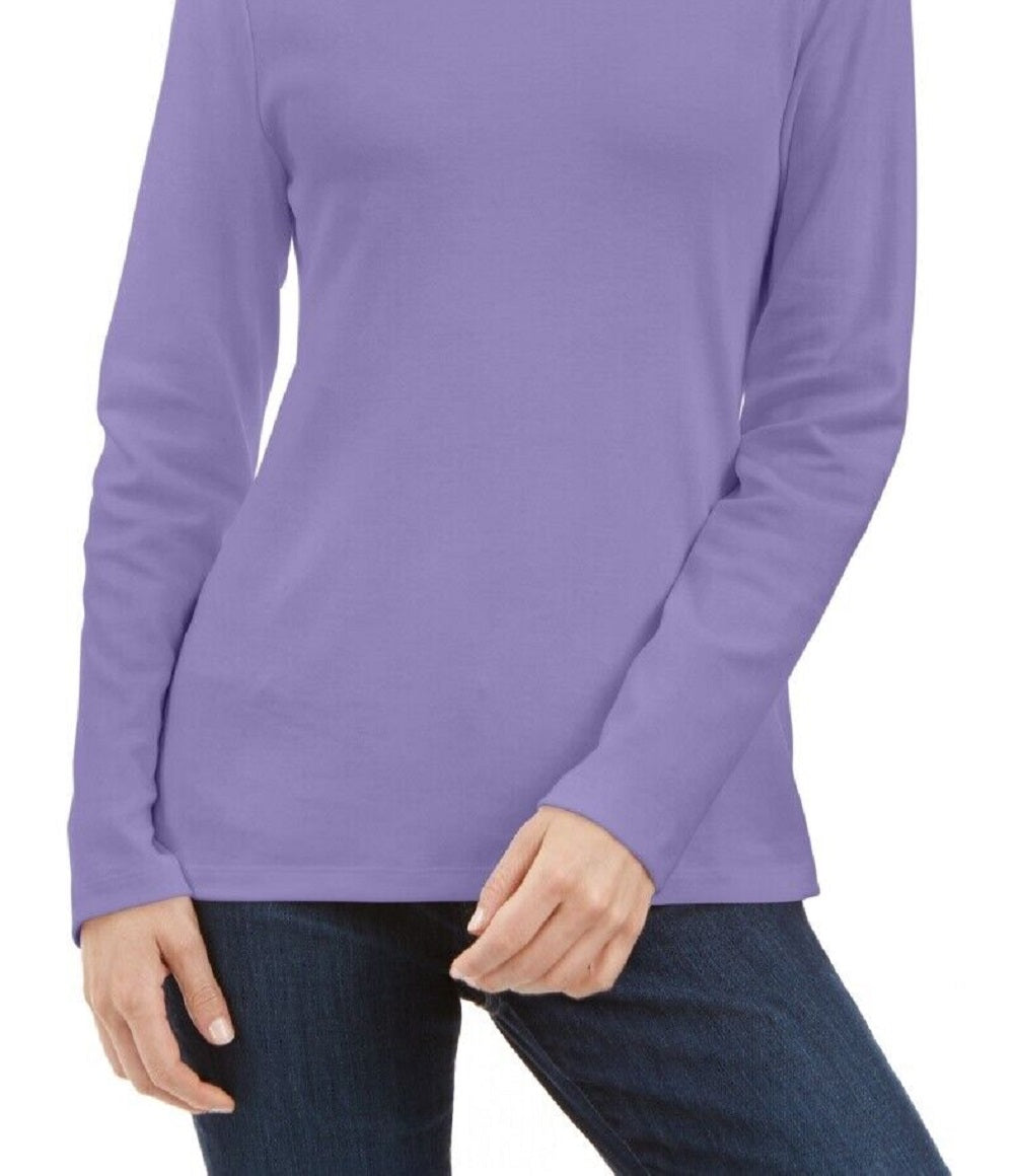 Karen Scott Blusa de gola alta feminina de algodão, roxa, tamanho extragrande