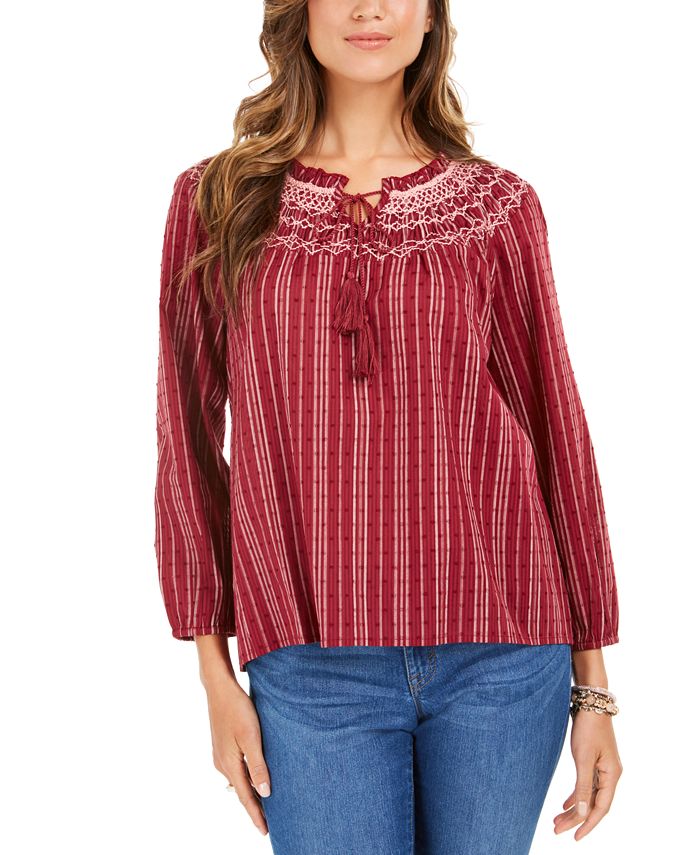 Blusa texturizada listrada vermelha tamanho pequeno Style &amp; Co para mulheres