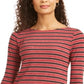 Charter Club Blusa feminina de manga comprida mesclada vermelha tamanho X-S