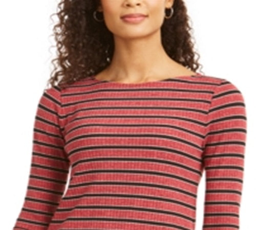 Charter Club Blusa feminina de manga comprida mesclada vermelha tamanho X-S