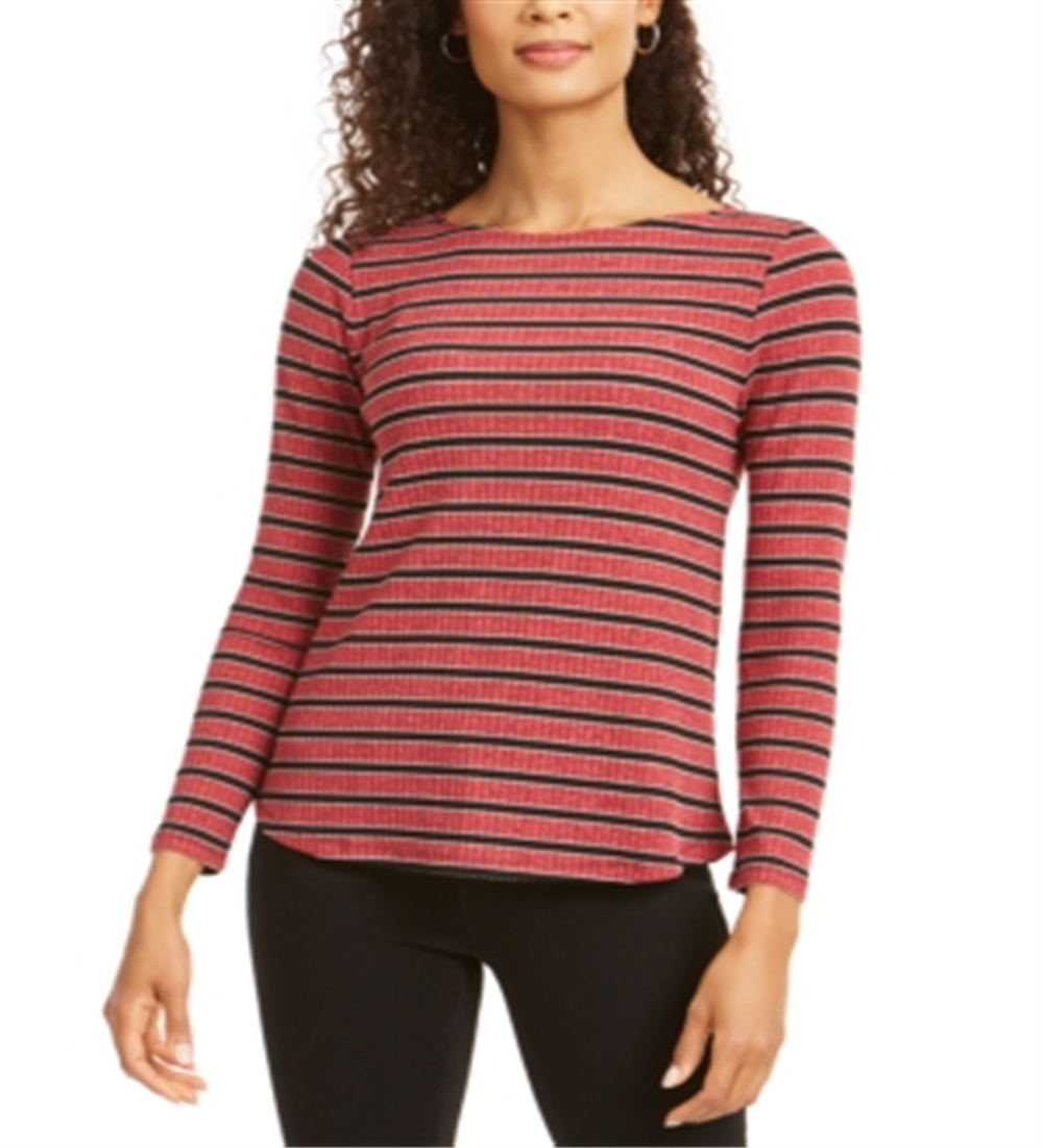 Charter Club Blusa feminina de manga comprida mesclada vermelha tamanho X-S