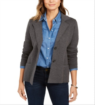 Charter Club Women's Sweater Blazer Jacket Gray Size Medium