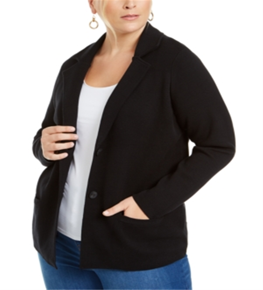 Blazer feminino de algodão Charter Club, preto, tamanho 1X