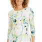JM Collection Top Feminino Manga 3/4 Estampado Jacquard Verde Tamanho XX-Grande