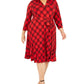 Vestido feminino plus size xadrez com decote em V, vermelho, tamanho 0X, da Charter Club