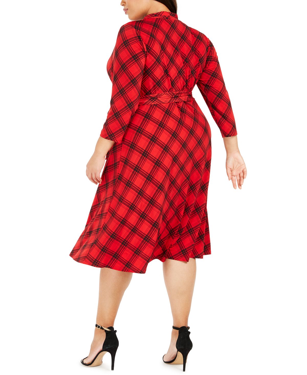 Vestido feminino plus size xadrez com decote em V, vermelho, tamanho 0X, da Charter Club
