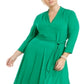 Vestido feminino com decote em V e cinto, tamanho 2X, verde, Charter Club