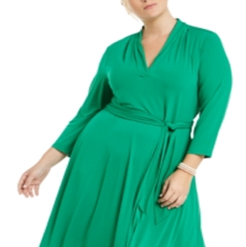 Vestido feminino com decote em V e cinto, tamanho 2X, verde, Charter Club