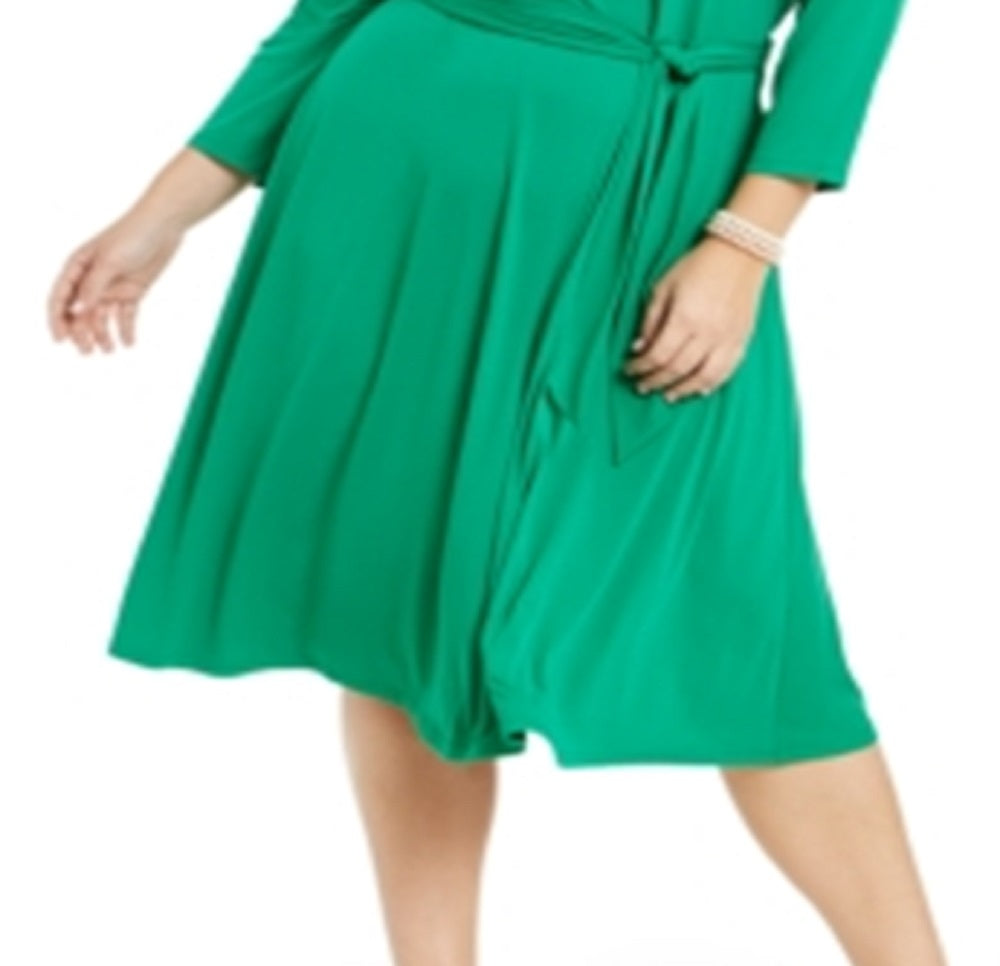 Vestido feminino com decote em V e cinto, tamanho 2X, verde, Charter Club