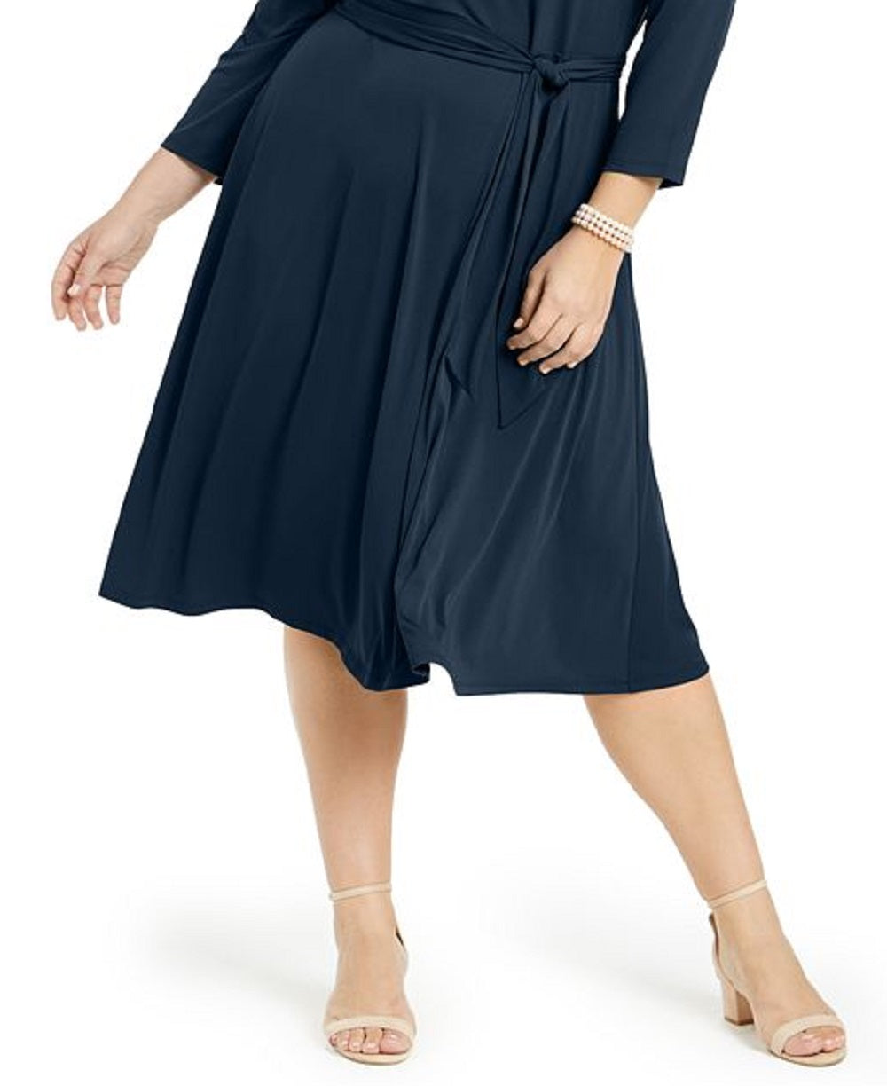 Vestido feminino com decote em V e cinto, azul, tamanho 4X