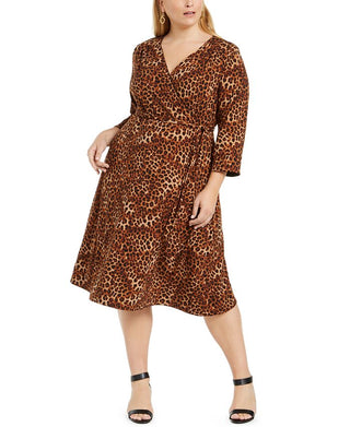 Charter Club Women's Plus Reversible Tie Waist Dress Brown Size 4X