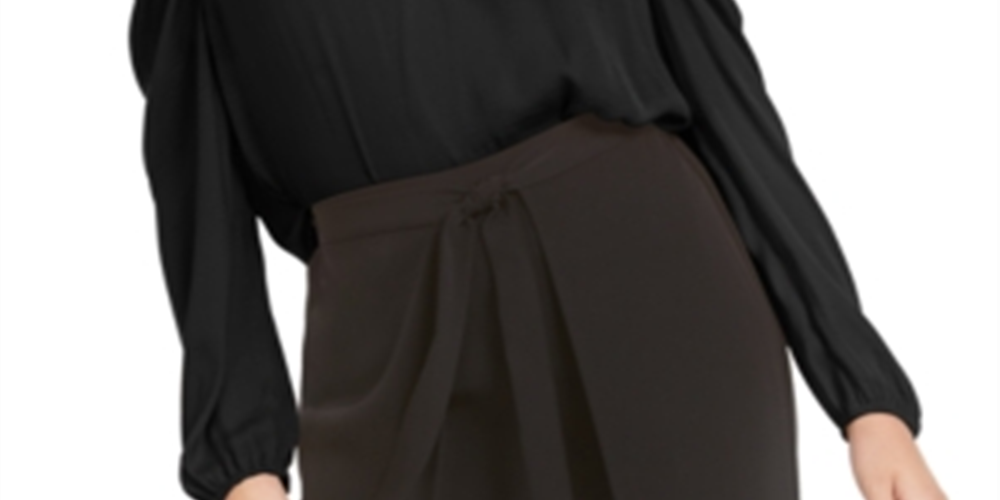 Blusa feminina Bar III de manga comprida e decote em V, preta, tamanho grande