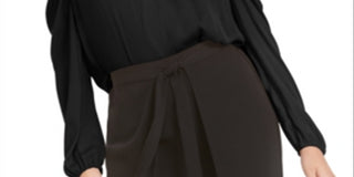 Blusa feminina Bar III de manga comprida e decote em V, preta, tamanho grande