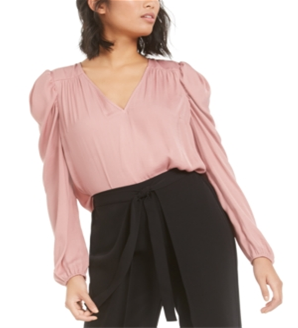 Blusa feminina Bar III com decote em V e abertura em formato de fechadura, rosa, tamanho médio