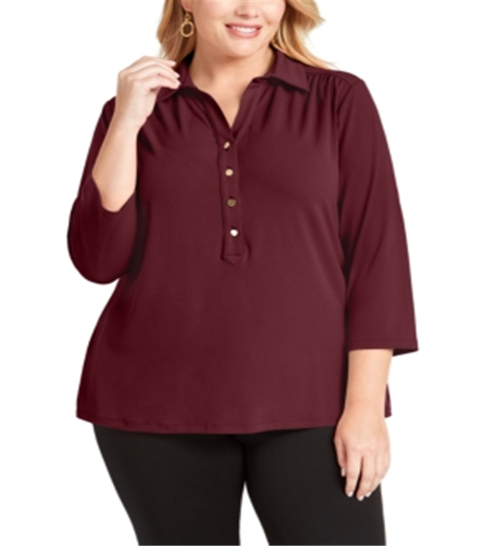 Camisa polo feminina Charter Club manga 3/4 vermelha tamanho 3X