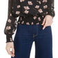 Blusa feminina Bar III com estampa floral, manga longa, gola V, preta, tamanho pequeno
