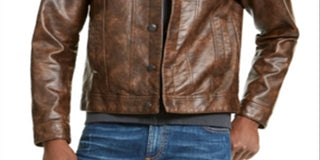 Jaqueta Trucker Masculina American Rag de Couro Sintético Marrom Tamanho XX-G