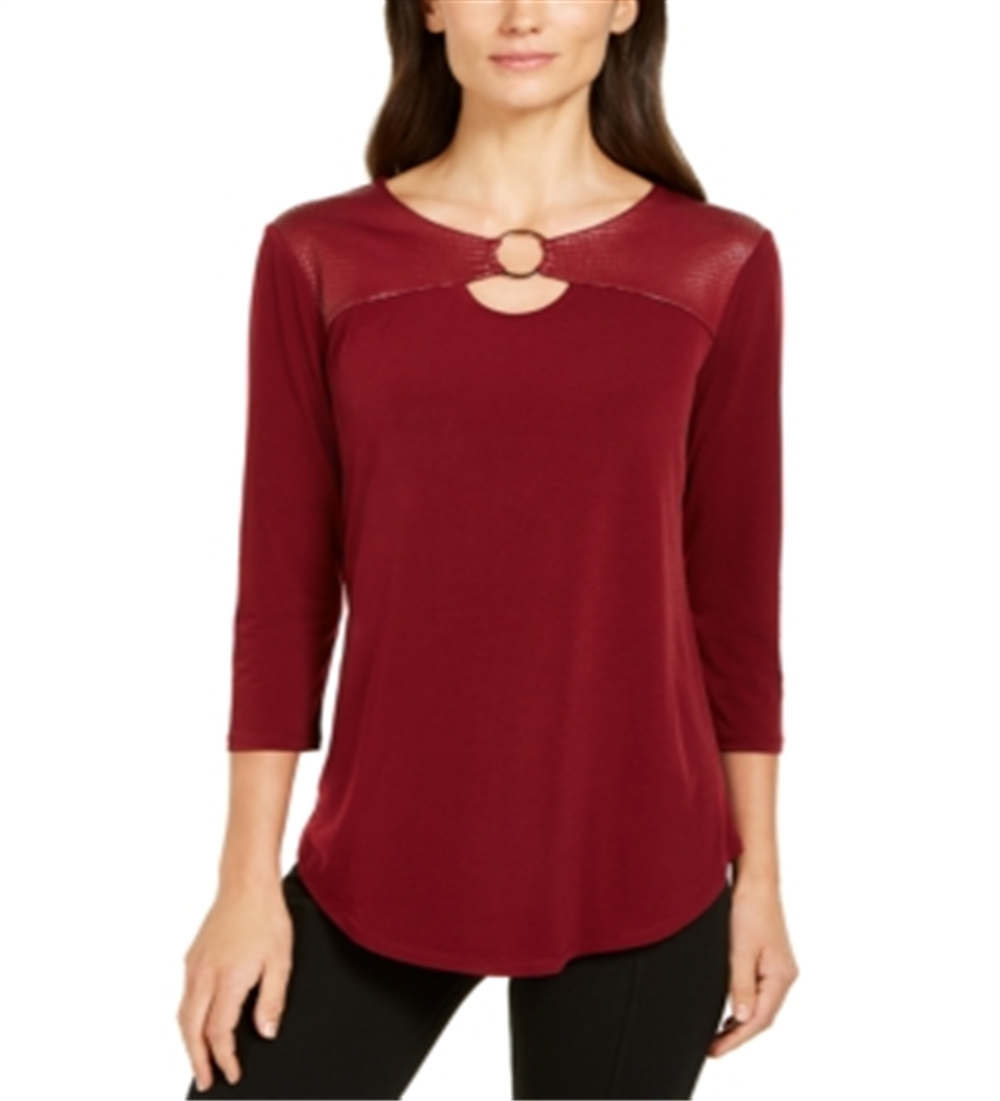 JM Collection Top Feminino Keyhole Vermelho Tamanho Médio