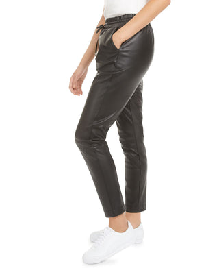 Calça feminina Bar III de couro sintético, preta, tamanho grande