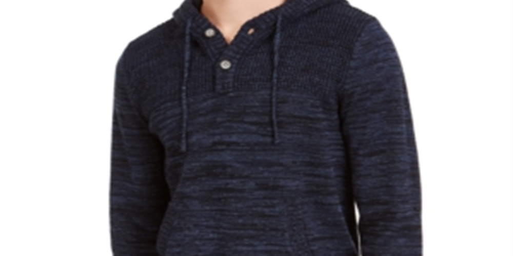 Sun + Stone Moletom Henley mesclado masculino azul tamanho médio