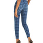 Calça jeans skinny xadrez feminina INC International Concepts, azul, tamanho 18