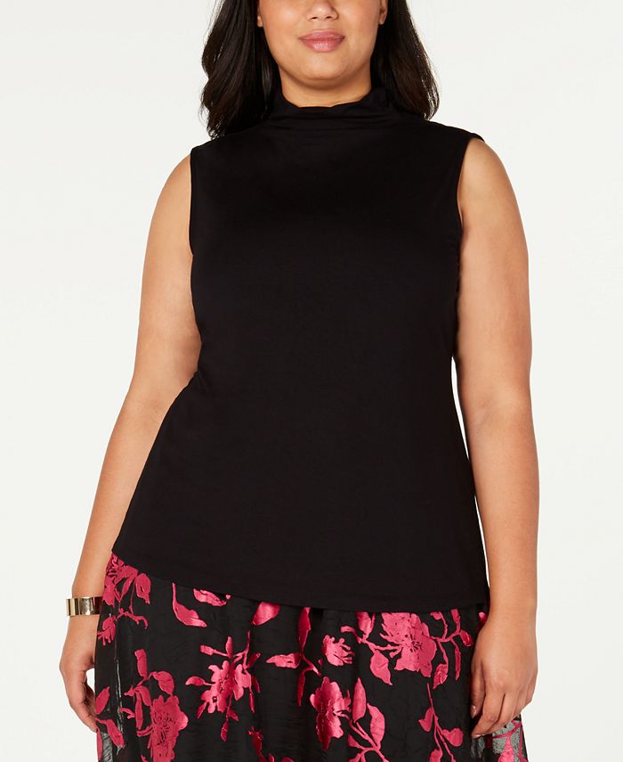 Blusa feminina Alfani sem mangas com gola falsa, preta, tamanho 3X