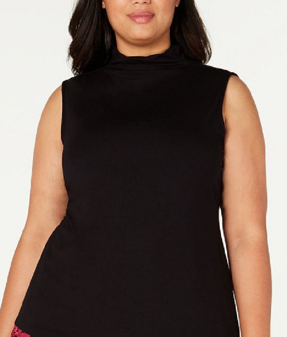 Blusa feminina Alfani sem mangas com gola falsa, preta, tamanho 3X