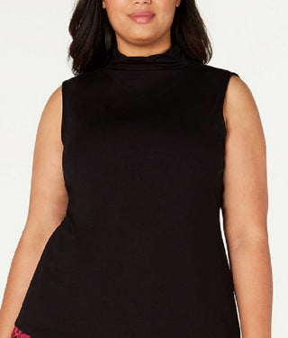 Blusa feminina Alfani sem mangas com gola falsa, preta, tamanho 3X