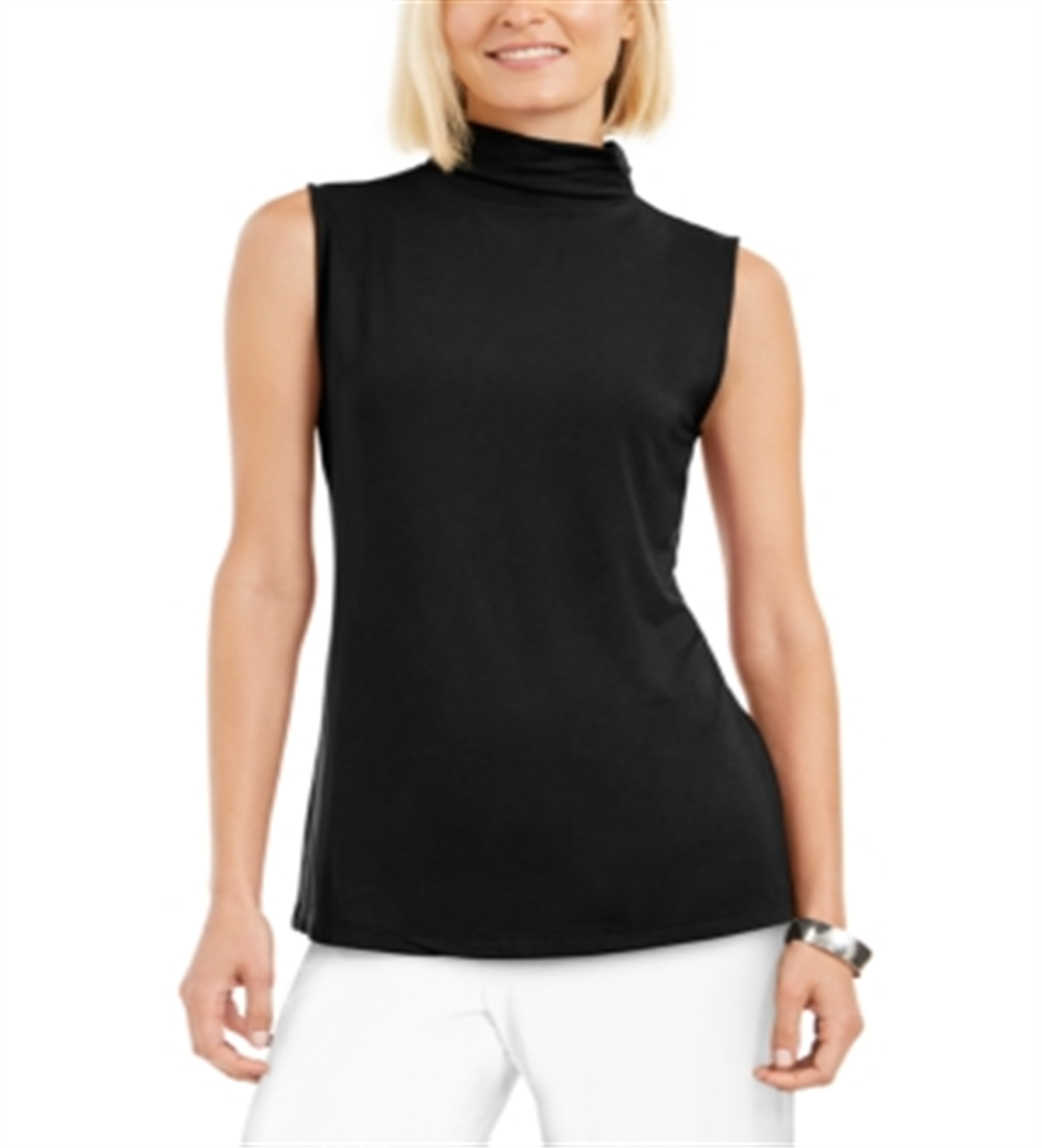 Blusa feminina Alfani com decote careca e sem mangas, tamanho pequeno, preta