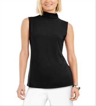 Blusa feminina Alfani com decote careca e sem mangas, tamanho pequeno, preta