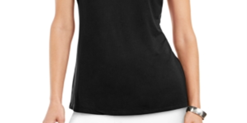 Blusa feminina Alfani com decote careca e sem mangas, tamanho pequeno, preta